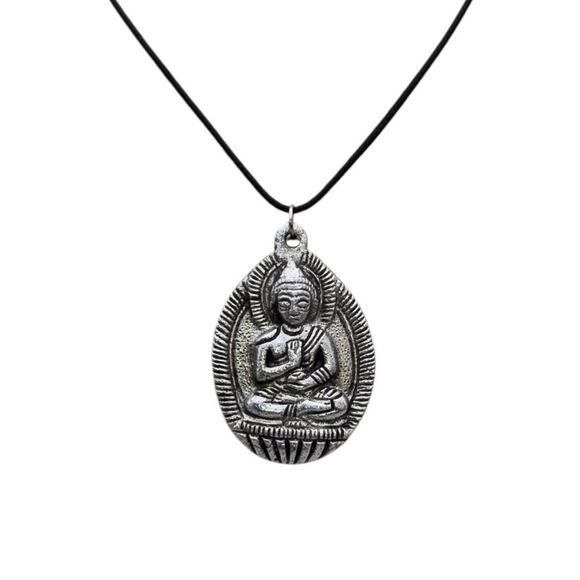 Silver Buddha Pendant Necklace Spiritual Boho - Picture 3 of 5